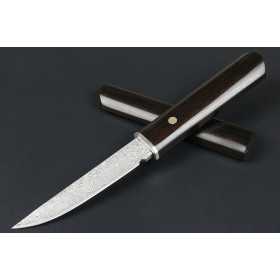 DropPoint New Kikuo Samurai Damascus Material Handmade Ebony Fixed Blade EDC Hunting Camping Knife UD406633